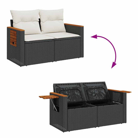 8 Piece Garden Sofa Set With Cushions Black Poly Rattan Acacia