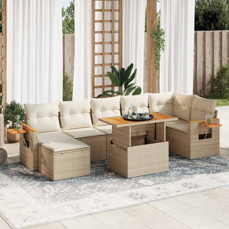 8 Piece Garden Sofa Set With Cushions Black Poly Rattan Acacia