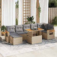 8 Piece Garden Sofa Set With Cushions Black Poly Rattan Acacia