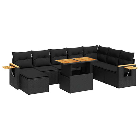 9 Piece Garden Sofa Set With Cushions Poly Rattan Acacia