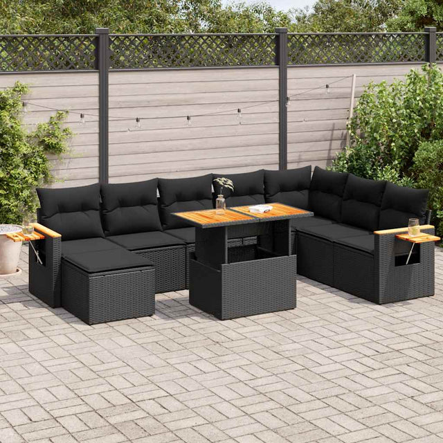 9 Piece Garden Sofa Set With Cushions Poly Rattan Acacia
