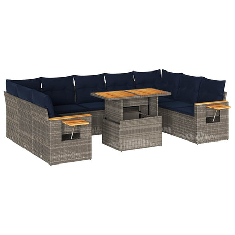 10 Piece Garden Sofa Set With Cushions Poly Rattan Acacia