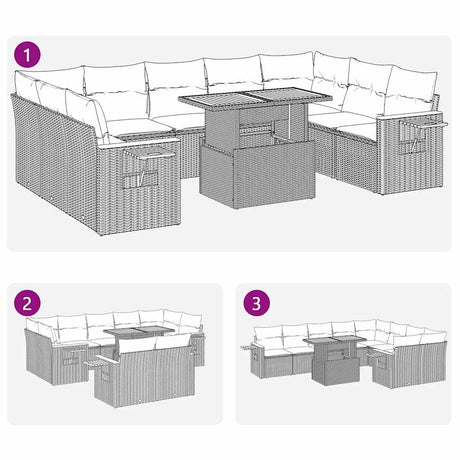 10 Piece Garden Sofa Set With Cushions Poly Rattan Acacia