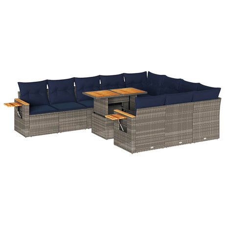 11 Piece Garden Sofa Set With Cushions Poly Rattan Acacia