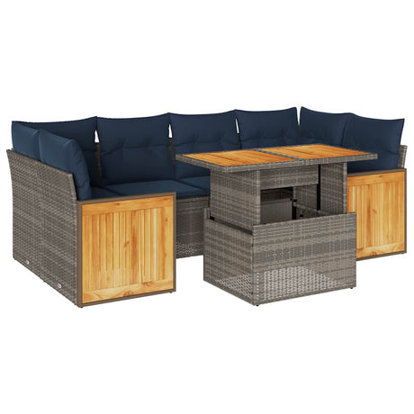 7 Piece Garden Sofa Set With Cushions Poly Rattan Acacia