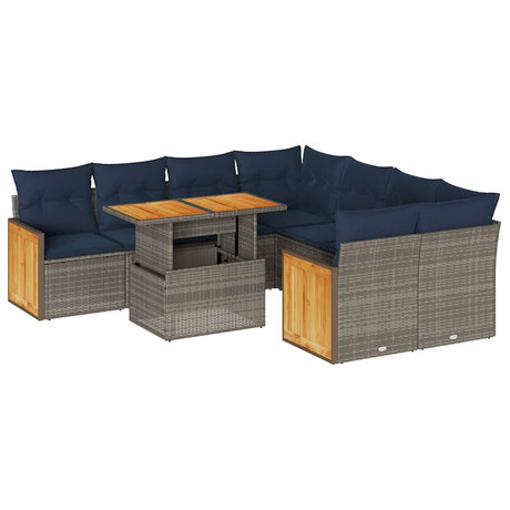 9 Piece Garden Sofa Set With Cushions Poly Rattan Acacia