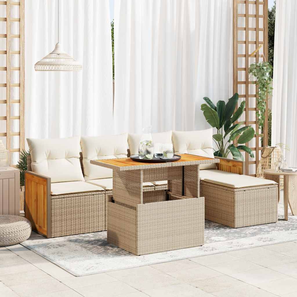 6 Piece Garden Sofa Set With Cushions Beige Poly Rattan