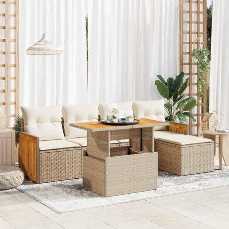 6 Piece Garden Sofa Set With Cushions Beige Poly Rattan