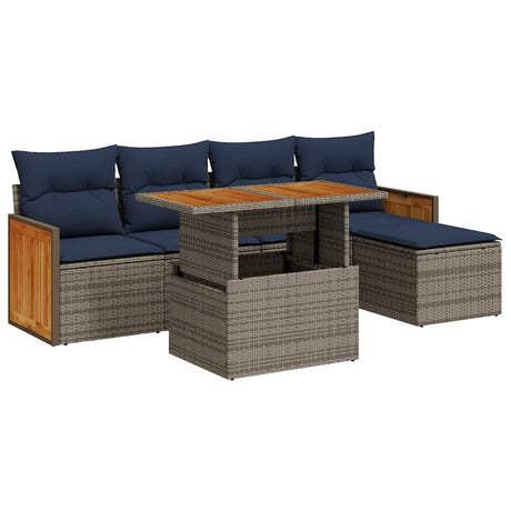 6 Piece Garden Sofa Set With Cushions Poly Rattan Acacia