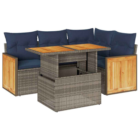 5 Piece Garden Sofa Set With Cushions Poly Rattan Acacia