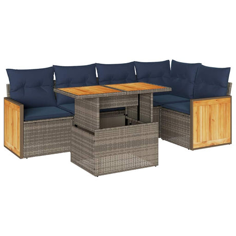 6 Piece Garden Sofa Set With Cushions Poly Rattan Acacia