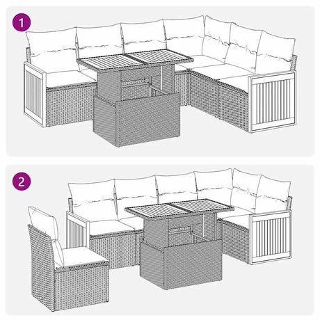 7 Piece Garden Sofa Set With Cushions Poly Rattan Acacia