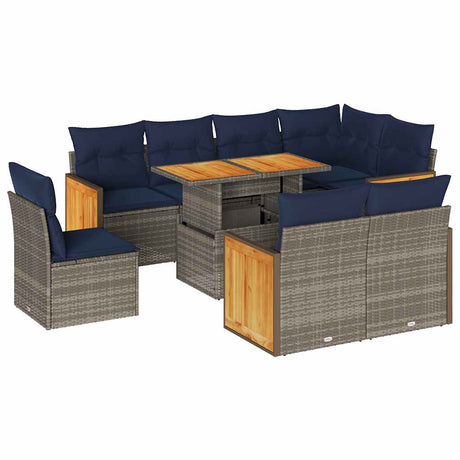 9 Piece Garden Sofa Set With Cushions Poly Rattan Acacia