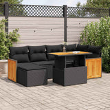 7 Piece Garden Sofa Set With Cushions Poly Rattan Acacia