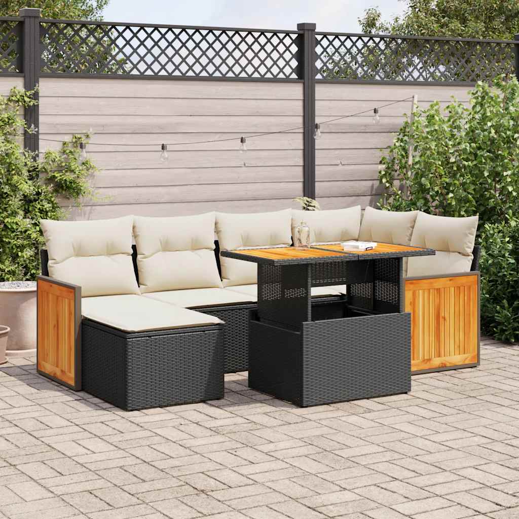 7 Piece Garden Sofa Set With Cushions Poly Rattan Acacia