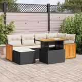 7 Piece Garden Sofa Set With Cushions Poly Rattan Acacia