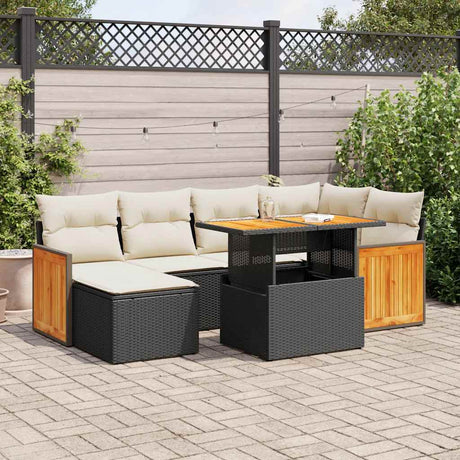 7 Piece Garden Sofa Set With Cushions Poly Rattan Acacia