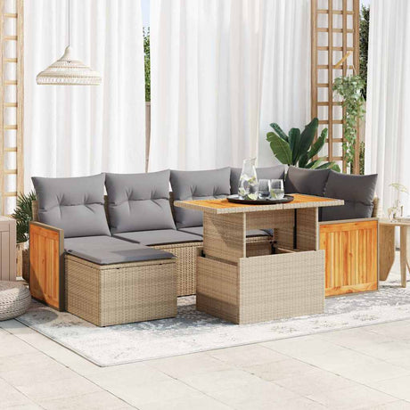 7 Piece Garden Sofa Set With Cushions Poly Rattan Acacia