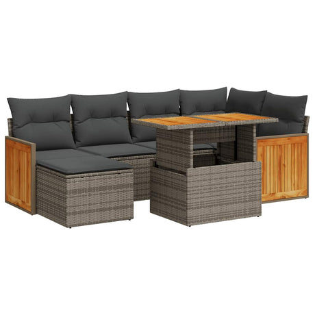 7 Piece Garden Sofa Set With Cushions Poly Rattan Acacia