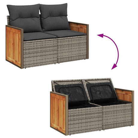 7 Piece Garden Sofa Set With Cushions Poly Rattan Acacia
