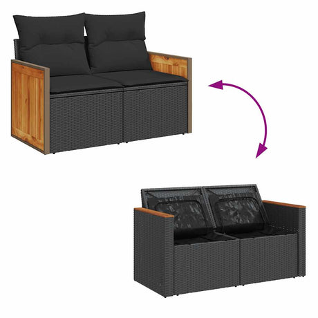 8 Piece Garden Sofa Set With Cushions Poly Rattan Acacia