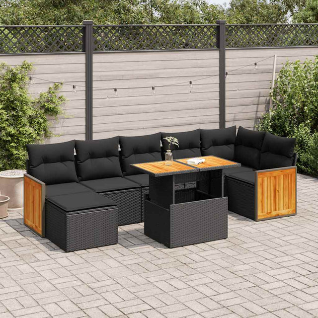 8 Piece Garden Sofa Set With Cushions Poly Rattan Acacia