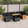 8 Piece Garden Sofa Set With Cushions Poly Rattan Acacia