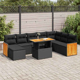 9 Piece Garden Sofa Set With Cushions Poly Rattan Acacia