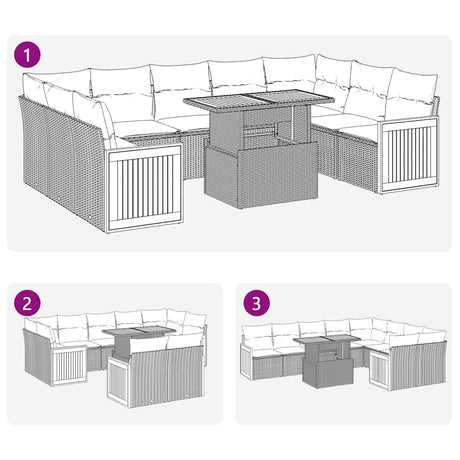 10 Piece Garden Sofa Set With Cushions Poly Rattan Acacia