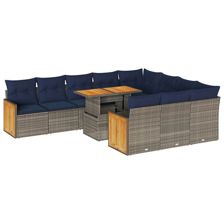 11 Piece Garden Sofa Set With Cushions Poly Rattan Acacia
