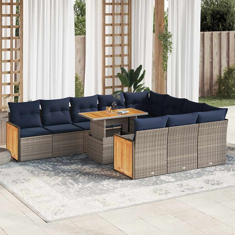 11 Piece Garden Sofa Set With Cushions Poly Rattan Acacia