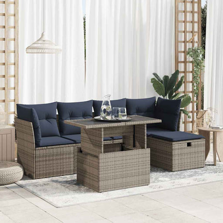 6 Piece Garden Sofa Set With Cushions Poly Rattan Acacia