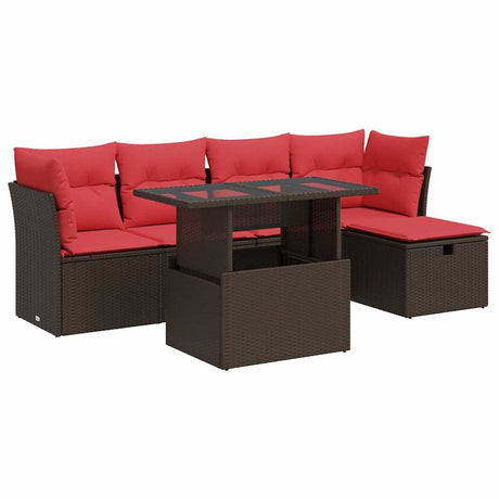 6 Piece Garden Sofa Set With Cushions Poly Rattan Acacia