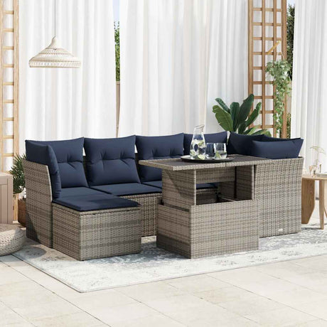 7 Piece Garden Sofa Set With Cushions Poly Rattan Acacia