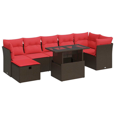 8 Piece Garden Sofa Set With Cushions Black Poly Rattan Acacia