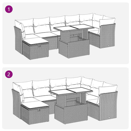 8 Piece Garden Sofa Set With Cushions Black Poly Rattan Acacia