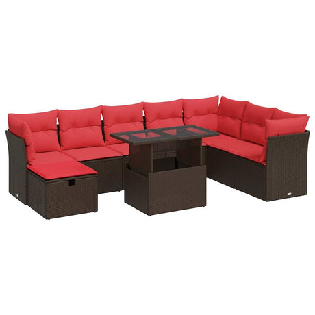 9 Piece Garden Sofa Set With Cushions Poly Rattan Acacia