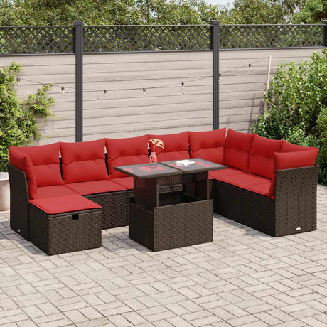 9 Piece Garden Sofa Set With Cushions Poly Rattan Acacia
