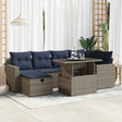 7 Piece Garden Sofa Set With Cushions Black Poly Rattan Acacia