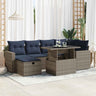 7 Piece Garden Sofa Set With Cushions Black Poly Rattan Acacia