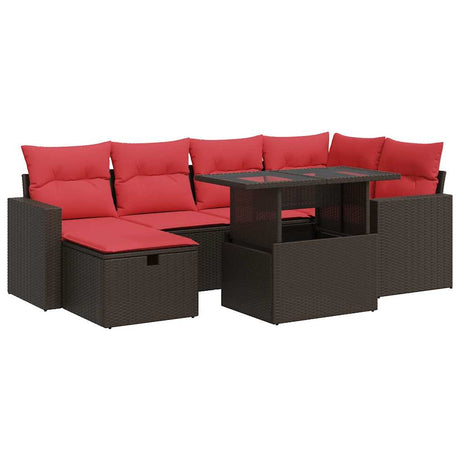 7 Piece Garden Sofa Set With Cushions Black Poly Rattan Acacia