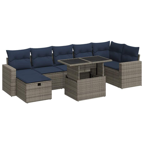 8 Piece Garden Sofa Set With Cushions Brown Poly Rattan Acacia