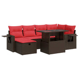 7 Piece Garden Sofa Set With Cushions Black Poly Rattan Acacia