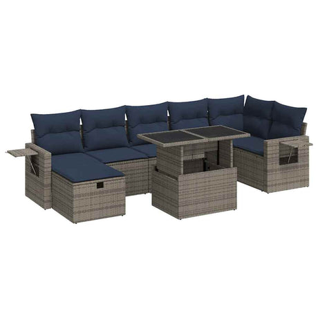 8 Piece Garden Sofa Set With Cushions Brown Poly Rattan Acacia