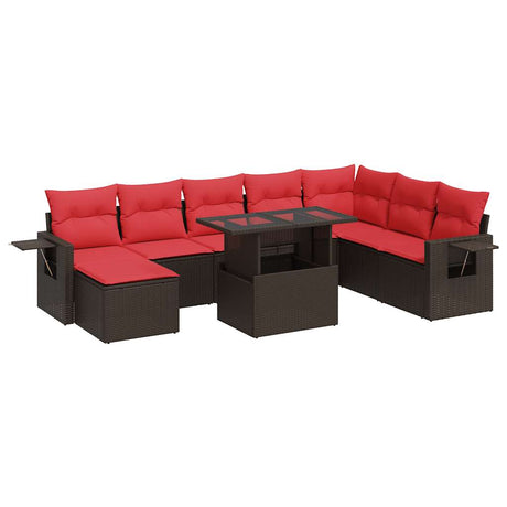 9 Piece Garden Sofa Set With Cushions Black Poly Rattan Acacia