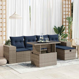 6 Piece Garden Sofa Set With Cushions Black Poly Rattan Acacia