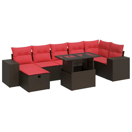 8 Piece Garden Sofa Set With Cushions Black Poly Rattan Acacia