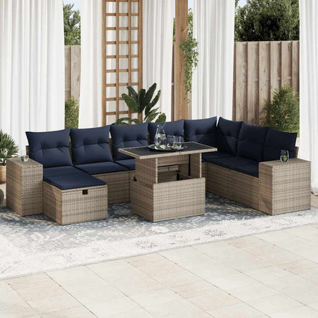 9 Piece Garden Sofa Set With Cushions Black Poly Rattan Acacia