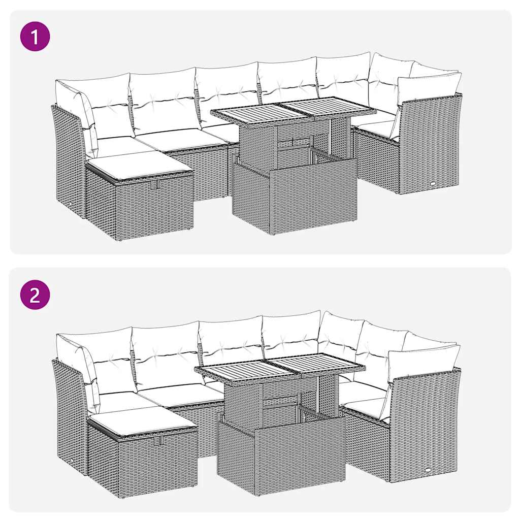 8 Piece Garden Sofa Set With Cushions Poly Rattan Acacia