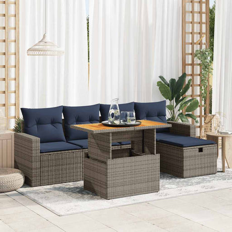 6 Piece Garden Sofa Set With Cushions Poly Rattan Acacia